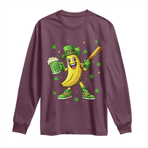 Funny Banana Baseball Player Gift Long Sleeve Shirt St Patricks Day TS12 Maroon Print Your Wear