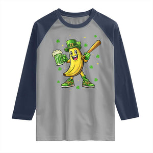 Funny Banana Baseball Player Gift Raglan Shirt St Patricks Day TS12 Sport Gray Navy Print Your Wear