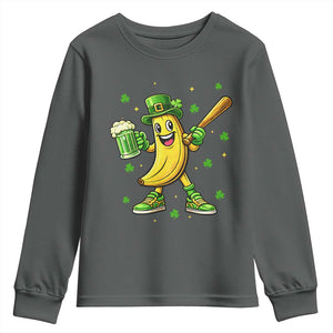 Funny Banana Baseball Player Gift Youth Sweatshirt St Patricks Day TS12 Dark Heather Print Your Wear