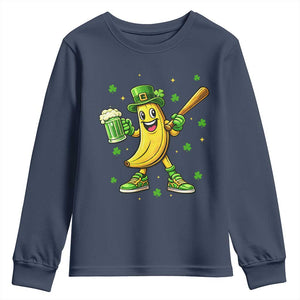 Funny Banana Baseball Player Gift Youth Sweatshirt St Patricks Day TS12 Navy Print Your Wear