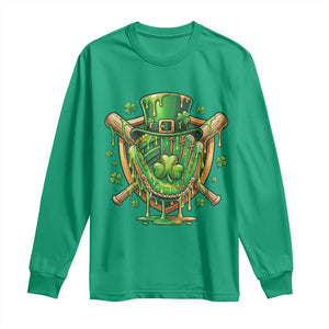 Slimy Shamrock Baseball Glove Long Sleeve Shirt St Patricks Day Gift TS12 Irish Green Print Your Wear
