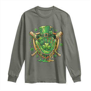 Slimy Shamrock Baseball Glove Long Sleeve Shirt St Patricks Day Gift TS12 Military Green Print Your Wear