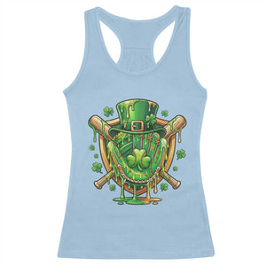 Slimy Shamrock Baseball Glove Racerback Tank Top St Patricks Day Gift TS12 Light Blue Print Your Wear