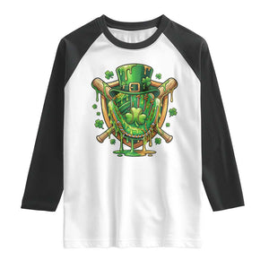 Slimy Shamrock Baseball Glove Raglan Shirt St Patricks Day Gift TS12 White Black Print Your Wear