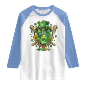 Slimy Shamrock Baseball Glove Raglan Shirt St Patricks Day Gift TS12 White Carolina Blue Print Your Wear