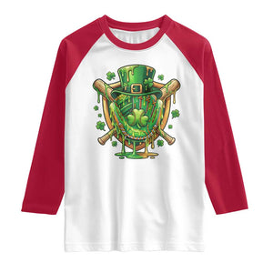 Slimy Shamrock Baseball Glove Raglan Shirt St Patricks Day Gift TS12 White Red Print Your Wear