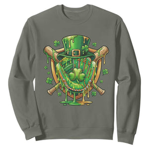 Slimy Shamrock Baseball Glove Sweatshirt St Patricks Day Gift TS12 Military Green Print Your Wear