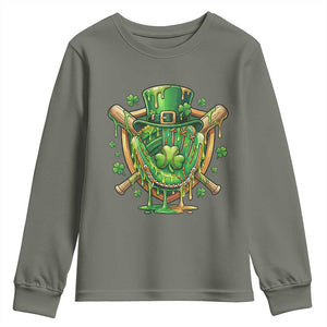 Slimy Shamrock Baseball Glove Youth Sweatshirt St Patricks Day Gift TS12 Military Green Print Your Wear