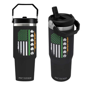 USA Flag With Shamrocks Flip Straw Tumbler St Patricks Day Gift TS12 One Size: 30 oz Black Print Your Wear