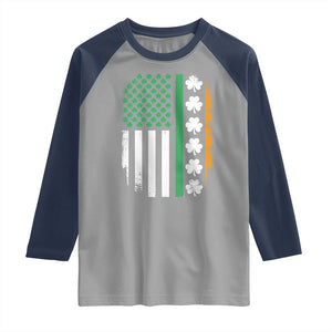 USA Flag With Shamrocks Raglan Shirt St Patricks Day Gift TS12 Sport Gray Navy Print Your Wear