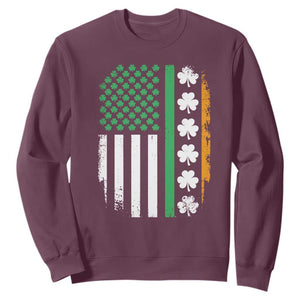 USA Flag With Shamrocks Sweatshirt St Patricks Day Gift TS12 Maroon Print Your Wear
