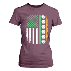 USA Flag With Shamrocks T Shirt For Women St Patricks Day Gift TS12 Maroon Print Your Wear