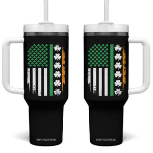 USA Flag With Shamrocks Tumbler With Handle St Patricks Day Gift TS12 One Size: 40 oz Black Print Your Wear