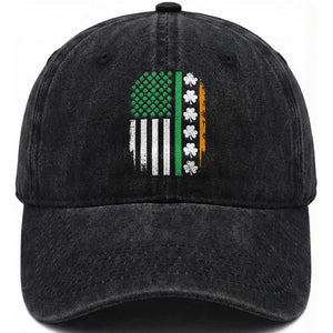 USA Flag With Shamrocks Washed Cotton Baseball Cap St Patricks Day Gift TS12 Print Your Wear