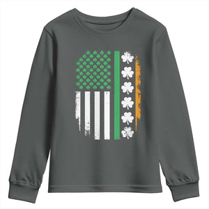 USA Flag With Shamrocks Youth Sweatshirt St Patricks Day Gift TS12 Dark Heather Print Your Wear