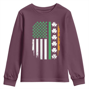 USA Flag With Shamrocks Youth Sweatshirt St Patricks Day Gift TS12 Maroon Print Your Wear