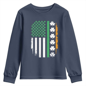 USA Flag With Shamrocks Youth Sweatshirt St Patricks Day Gift TS12 Navy Print Your Wear