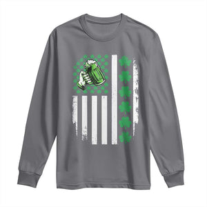 Irish Patriotic USA Flag With Shamrocks Gift Long Sleeve Shirt TS12 Charcoal Print Your Wear