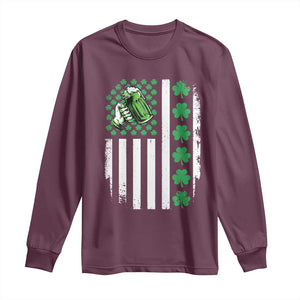 Irish Patriotic USA Flag With Shamrocks Gift Long Sleeve Shirt TS12 Maroon Print Your Wear