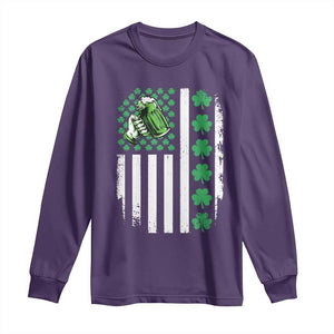 Irish Patriotic USA Flag With Shamrocks Gift Long Sleeve Shirt TS12 Purple Print Your Wear