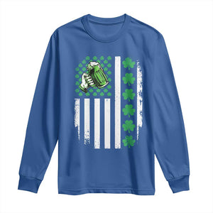 Irish Patriotic USA Flag With Shamrocks Gift Long Sleeve Shirt TS12 Royal Blue Print Your Wear