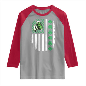 Irish Patriotic USA Flag With Shamrocks Gift Raglan Shirt TS12 Sport Gray Red Print Your Wear