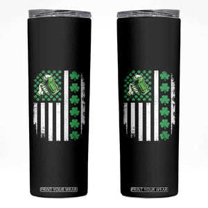 Irish Patriotic USA Flag With Shamrocks Gift Skinny Tumbler TS12 Black Print Your Wear