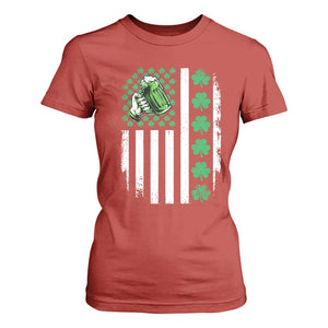 Irish Patriotic USA Flag With Shamrocks Gift T Shirt For Women TS12 Red Print Your Wear