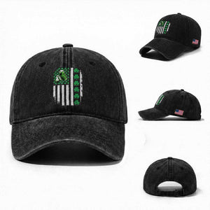 Irish Patriotic USA Flag With Shamrocks Gift Washed Cotton Baseball Cap TS12 Washed Cap Universal Fit Black Print Your Wear