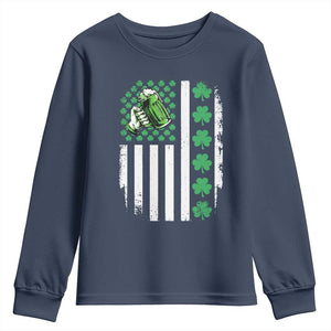 Irish Patriotic USA Flag With Shamrocks Gift Youth Sweatshirt TS12 Navy Print Your Wear