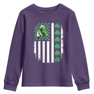 Irish Patriotic USA Flag With Shamrocks Gift Youth Sweatshirt TS12 Purple Print Your Wear