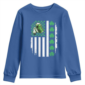 Irish Patriotic USA Flag With Shamrocks Gift Youth Sweatshirt TS12 Royal Blue Print Your Wear