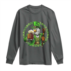 Irish Patriotic Eagle Leprechaun Long Sleeve Shirt St Patricks Day Gift TS12 Dark Heather Print Your Wear