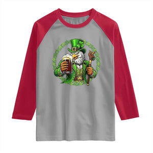 Irish Patriotic Eagle Leprechaun Raglan Shirt St Patricks Day Gift TS12 Sport Gray Red Print Your Wear