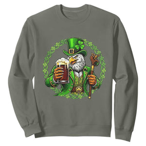 Irish Patriotic Eagle Leprechaun Sweatshirt St Patricks Day Gift TS12 Military Green Print Your Wear