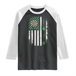 Irish American Darts Shamrock Flag Gift Raglan Shirt TS12 Black White Print Your Wear