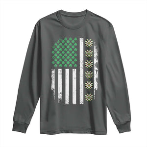 Vintage Shamrock Lucky Darts Long Sleeve Shirt St Patricks Day Gift TS12 Dark Heather Print Your Wear
