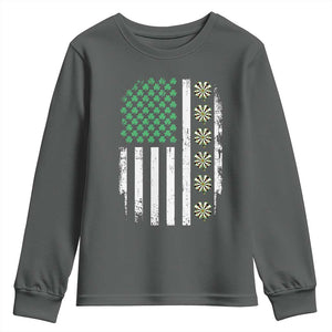 Vintage Shamrock Lucky Darts Youth Sweatshirt St Patricks Day Gift TS12 Dark Heather Print Your Wear