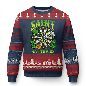 Funny Darts St Patricks Day Gift Ugly Christmas Sweater Saint Hat Tricks TS12 Navy Red Print Your Wear