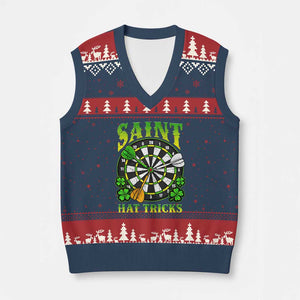 Funny Darts St Patricks Day Gift V-Neck Knit Sweater Vest Saint Hat Tricks TS12 Navy Red Print Your Wear