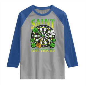 Funny Darts St Patricks Day Gift Raglan Shirt Saint Hat Tricks TS12 Sport Gray Royal Print Your Wear
