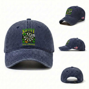 Funny Darts St Patricks Day Gift Washed Cotton Baseball Cap Saint Hat Tricks TS12 Washed Cap Universal Fit Navy Print Your Wear