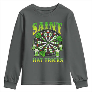 Saint Hat Tricks St Patricks Day Youth Sweatshirt Darts Player Gift TS12 Dark Heather Print Your Wear