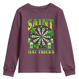 Saint Hat Tricks St Patricks Day Youth Sweatshirt Darts Player Gift TS12 Maroon Print Your Wear