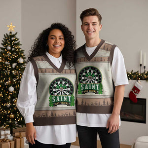 Saint Hat Tricks V-Neck Knit Sweater Vest St Patricks Day Dart Thrower Gift TS12 Mocha Mousse Print Your Wear