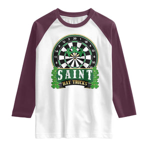 Saint Hat Tricks Raglan Shirt St Patricks Day Dart Thrower Gift TS12 White Maroon Print Your Wear