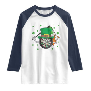 Lucky Darts Board With Irish Flag Raglan Shirt St Patricks Day Gift TS12 White Navy Print Your Wear