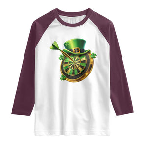 St Patricks Day Irish Darts Board Celebration Gift Raglan Shirt TS12 White Maroon Print Your Wear