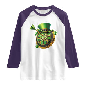 St Patricks Day Irish Darts Board Celebration Gift Raglan Shirt TS12 White Purple Print Your Wear