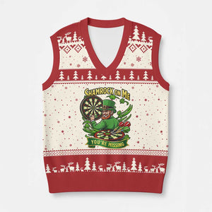 Shamrock On Me Youre Missing V-Neck Knit Sweater Vest St Patricks Day Darts Player Gift TS12 Beige Red Print Your Wear